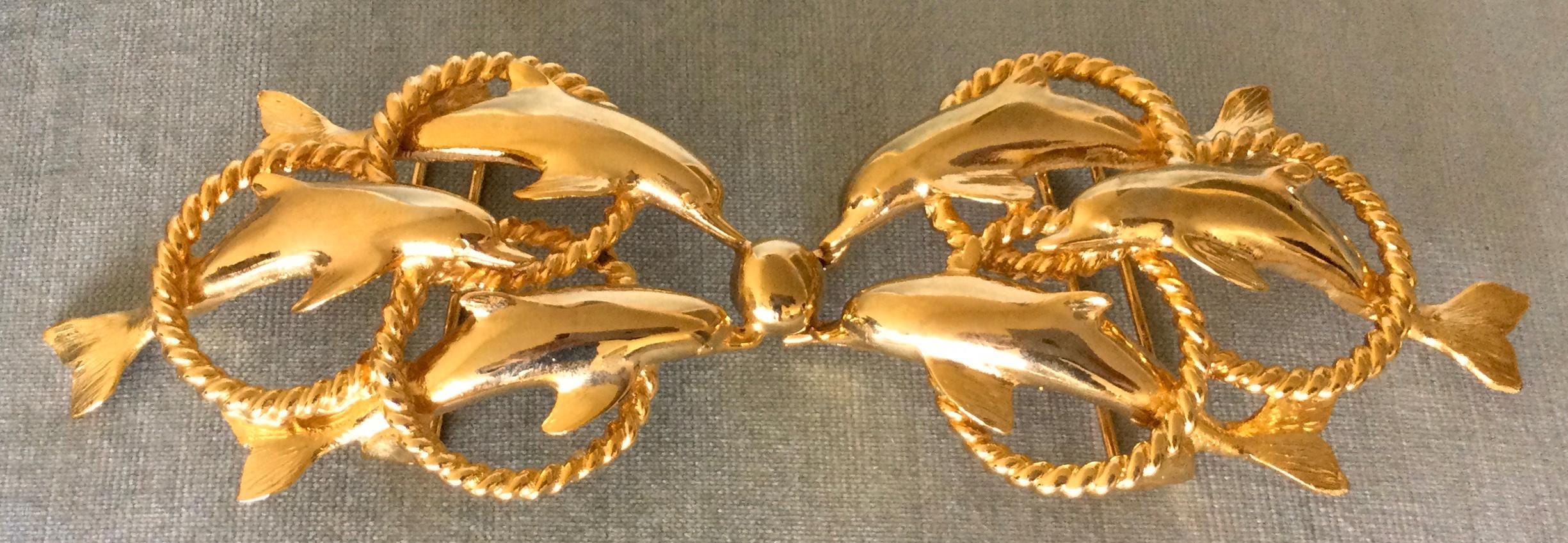 Accessocraft Gold Star Burst Eagle Medallion Brown-Navy Stripe Stretch Accessocraft Gold Starfish Belt - Lucky Vintage main image 2