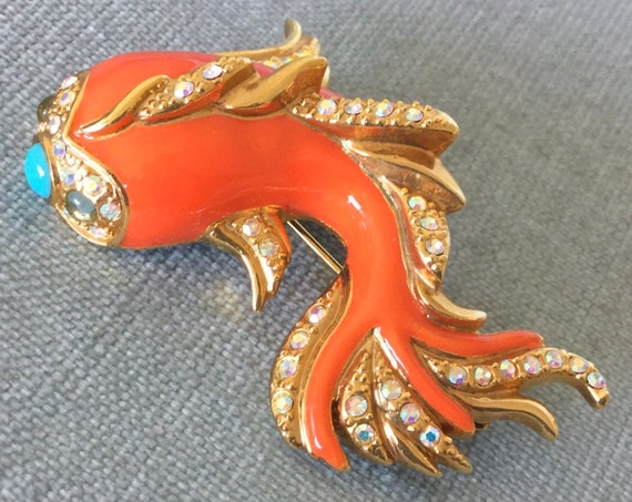 Superb ROXANNE ASSOULIN Koi GOLDFISH Brooch Pin O… - image 4