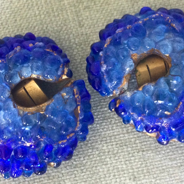 Vibrant ANDREE BAZOT PARIS Signed Cobalt Blue Glass Enamel Earrings Copper Vintage Designer Runway Couture French Artisan Studio Statement