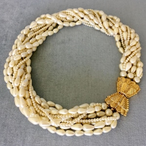 Fabelhafte CAROLEE Signierte PERLE Torsade BOW Verschluss Art Deco Goldmetall Kragen-Halskette Windsor Sammlung Vintage Rare Designer Couture Runway