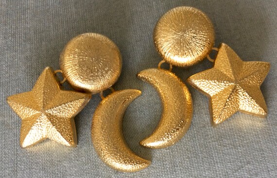 Massive SUN MOON & STAR Drop Dangle Charms Clip E… - image 3