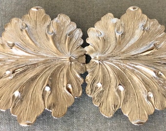 Massive DOTTY SMITH Signed LEAVES 7 1/4” Long Belt Buckle Silver Metal Vintage Designer Runway Couture Art Deco Preppy Baroque Big Statement