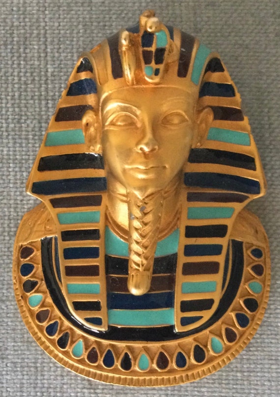 Superb ENAMELED KING TUT Art Deco Egyptian Reviva… - image 3