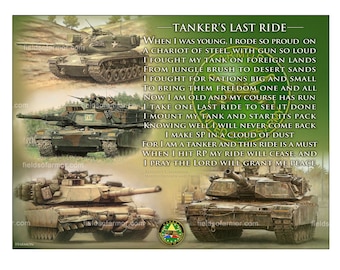 Puede incluir: Un fondo verde con un poema sobre el último viaje de un tanquista. El poema está rodeado de imágenes de tanques militares. El poema dice: "Cuando era joven, iba tan orgulloso en un carro de acero, con un cañón tan fuerte. Luché con mi tanque en tierras extranjeras, desde la jungla hasta la arena del desierto. Luché por naciones grandes y pequeñas para traerles la libertad, una e indivisible. Ahora soy viejo y mi camino ha terminado. Hago un último viaje para ver que se cumpla. Subo a mi tanque y preparo mi mochila, sabiendo que nunca volveré. Hago SP en una nube de polvo porque soy un tanquista y este viaje es un must. Cuando golpeo RP, mi viaje terminará, y rezo al Señor para que me conceda la paz."