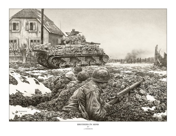 Brothers in Arms Print, WWII Battle of the Bulge, Signed and