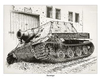 Tanque mortero alemán Sturmtiger de la Segunda Guerra Mundial, impresión de Harmon