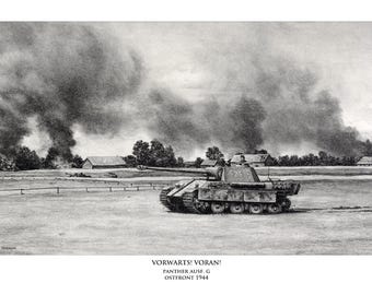 ¡Vorwarts Voran! Panther Ausf. G en el Frente Oriental. Lámina firmada y numerada.