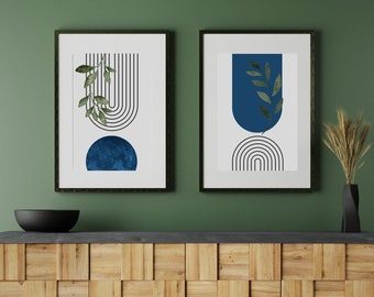 Botanische geometrische Wandkunst: Modernes Wohnzimmer Dekor (Digitaler Download)