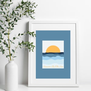 Sunset Wall Art | Sunset Over Ocean Digital Art | Beach House Decor | Printable Wall Decor