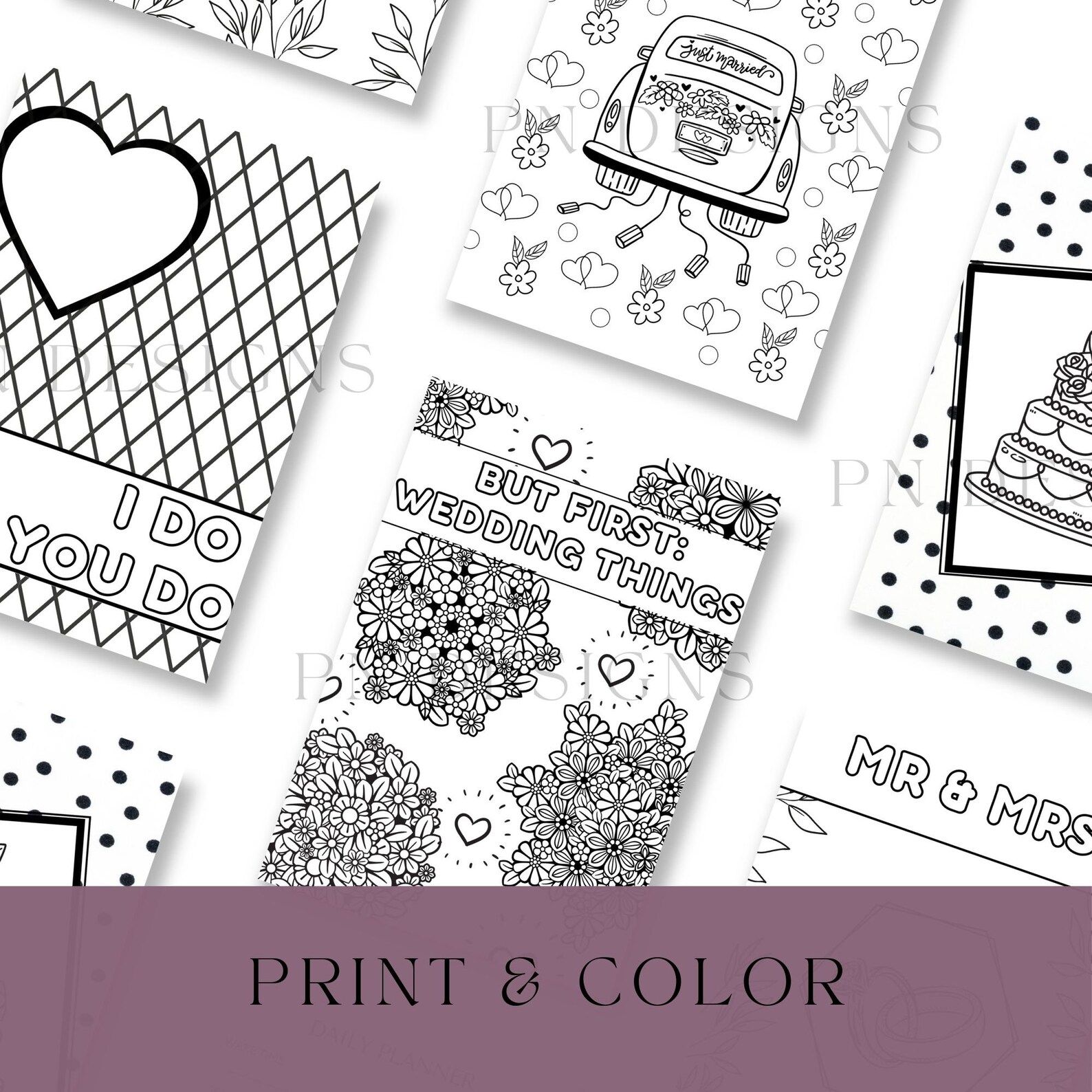 Wedding Coloring Book, Printable Coloring Pages for Bride to Be