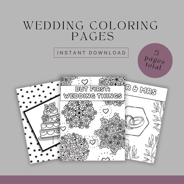 Wedding coloring book, printable coloring pages for bride to be, bridesmaid gift, wedding shower idea, kids coloring page, wedding activity