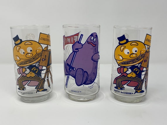 Set of 3: Mcdonald's 1977 Action Series Glasses - Grimace Mayor