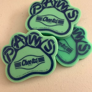 NOS Set of 3 Cheetos PAWS Neon Green Erasers Frito Lay (1990)
