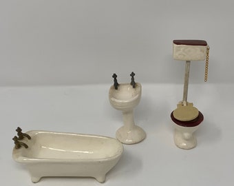 1:12 Scale Houseworks Miniature 3pc. White Resin Bathroom Se