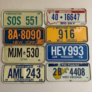 Vintage 8pc Cereal Premium Mini License Plates Lot - NY Utah Montana