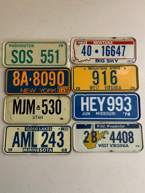 Vintage 8pc Cereal Premium Mini License Plates Lot - NY Utah