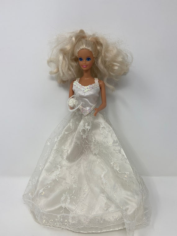 barbie wedding dress 90s Vintage Barbie- Lace Wedding Dress-long Blonde Hair