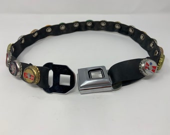 Vintage Rubber Bottle Cap Seatbelt Belt with Silver Accents Black Little Earth | Accessories | Pop Bottle Cap Safety Belt  main image 2