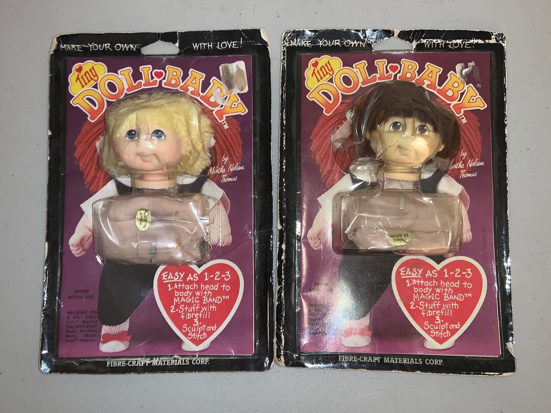 Set of 2 NOS FibreCraft Materials Corp Tiny Doll Baby Head & Presewn