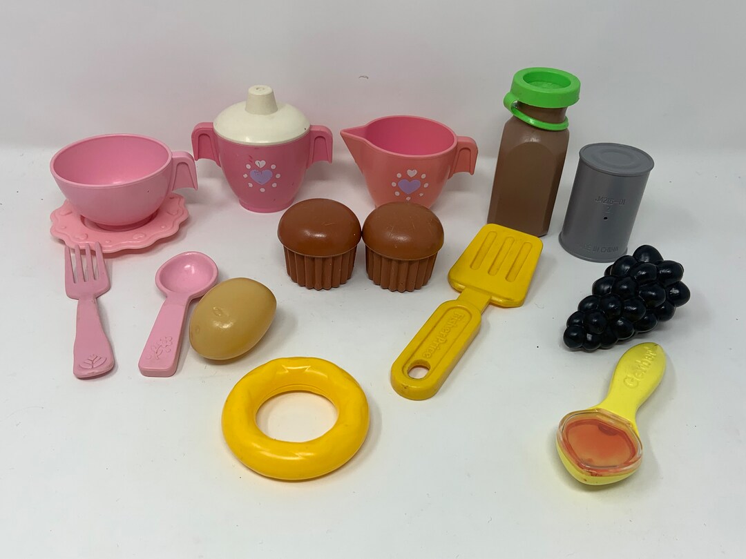 Vintage Fisher Price Play Food Muffins Spatula Tea Set Milk Etsy