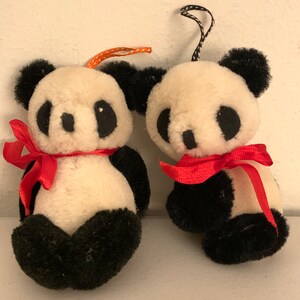 Pair of Vintage Baby Panda Bear Ornaments / Philip Stahl Fuzzy Wuzzy