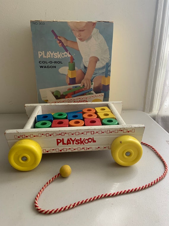 1960s Playskool Col-o-rol Wagon (no.303) W/original Box Wood Toy