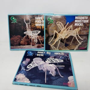 3 NOS Insect Model Kit Lot - Earwig Mosquito Honey Bee - Bug Models Set