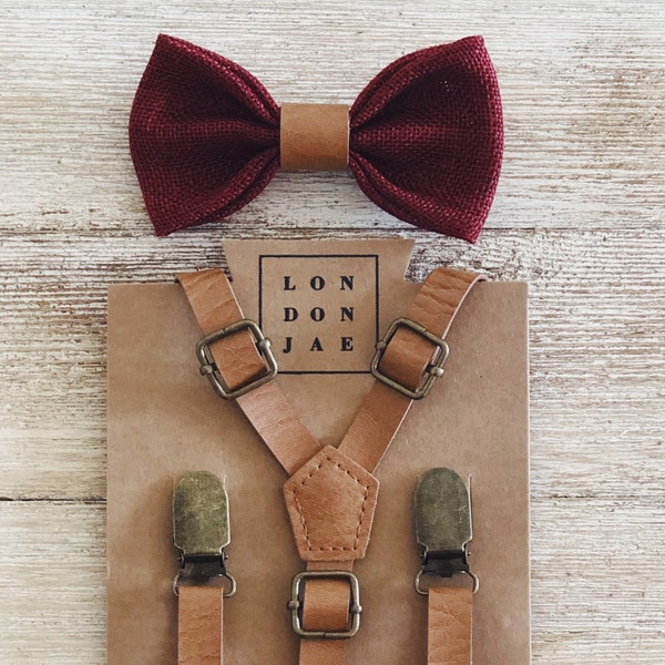 mens burgundy suspenders and bow tie