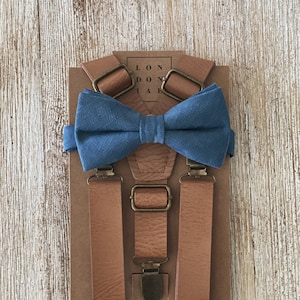 Wedding Groomsmen attire Bow Tie Set Outdoor Wedding Steel Blue Bow Tie Ring bearer Outfits for toddlers Accessoires Riemen & bretels Bretels Tan Brown Suspenders 