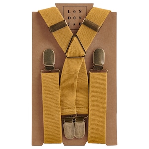 Kids Mustard Yellow Elastic Wedding Suspenders for Boys -Adjustable Rustic Wedding Ring Bearer Outfit - Elastic Suspenders Baby Boy Clothes