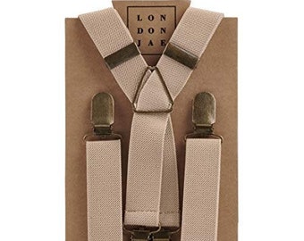 Khaki Brown Elastic Wedding Suspenders -Adjustable Rustic Wedding Groomsmen Suspenders Ring Bearer Outfit - Elastic Suspenders Baby braces