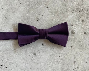 Plum Satin Silk Bow Ties for Men Purple Wedding Bow Ties For Groomsmen Bohemian Wedding