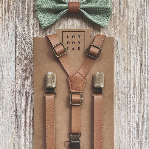 Sage Bow Tie & Brown Suspenders Sage Green Wedding Ring Etsy