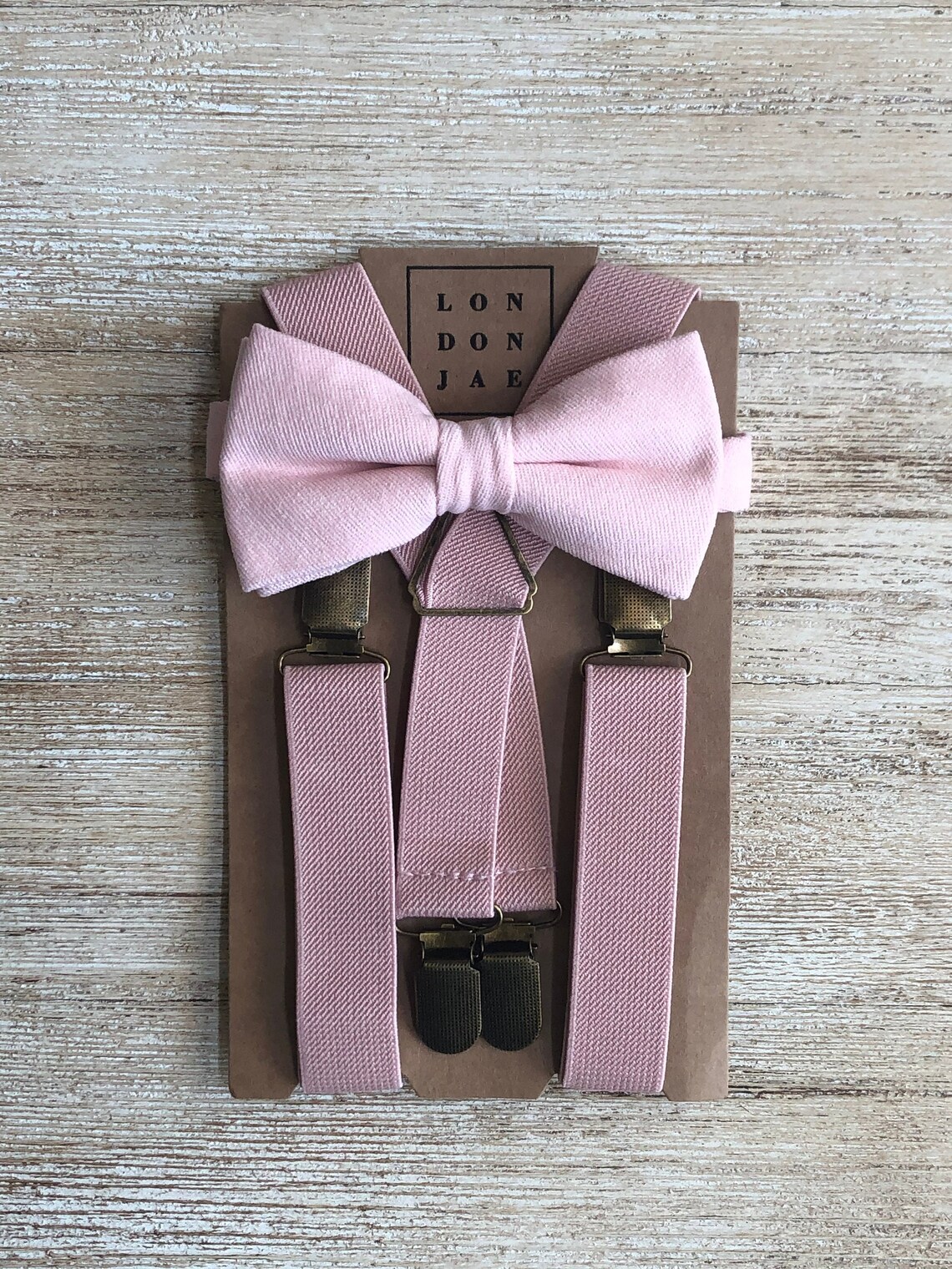 blush suspenders and bow tie
