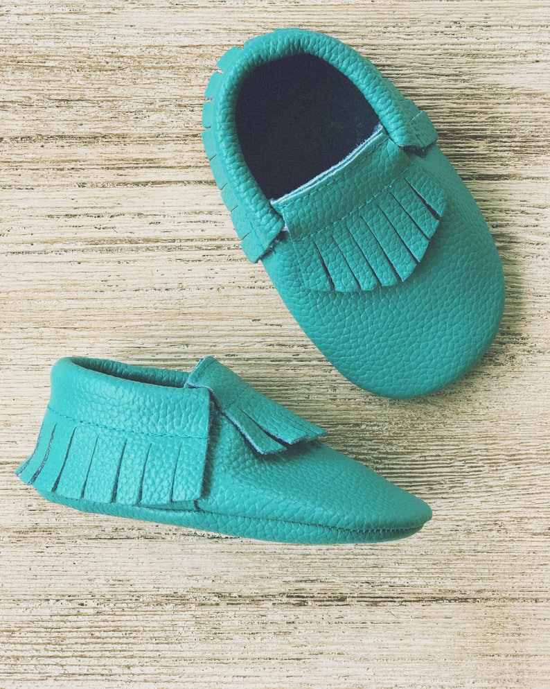 Turquoise Blue Baby Moccasins Leather Toddler Moccs Baby | Etsy
