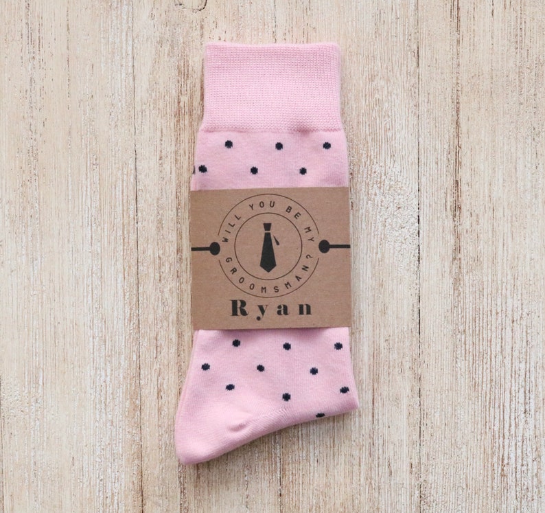 Personalized Groomsmen sock label for Groomsmen Proposal, Custom Sock Label, Groom Sock label, Wedding Sock label Polka dots, Argyle image 5