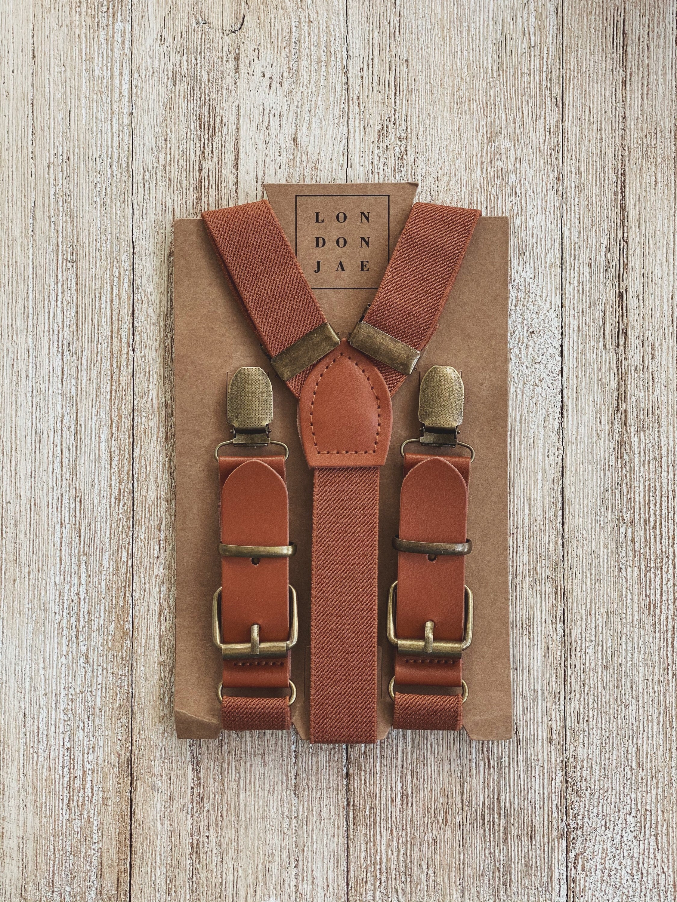 Brown Suspenders, Men's Leather Braces, Metal Buckle Groomsmen