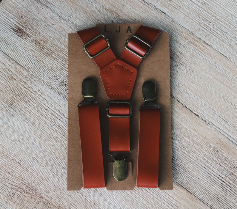Cognac Wedding Suspenders Groomsmen Leather Suspenders Mens Etsy