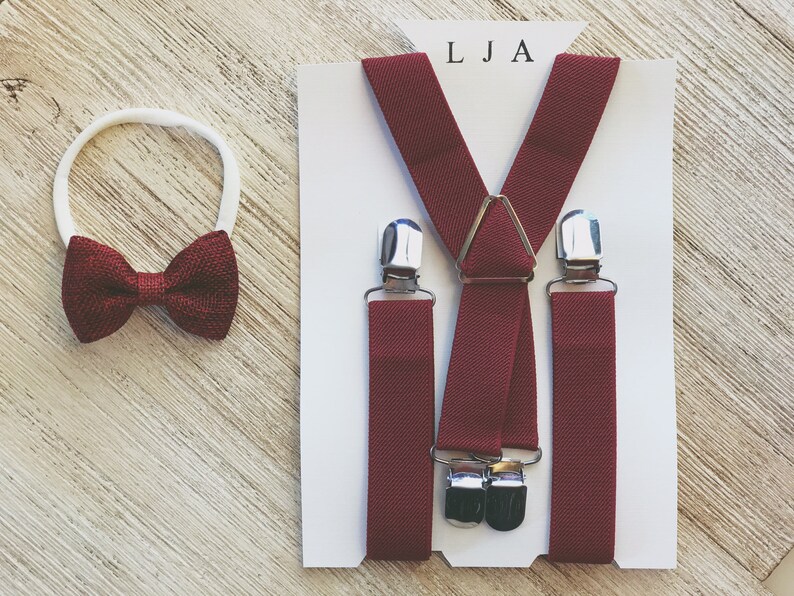Wine and Beige Rustic Barnyard Wedding Suspenders Rustic Burlap Bow Tie Ring Bearer Outfit for Boys Suspenders