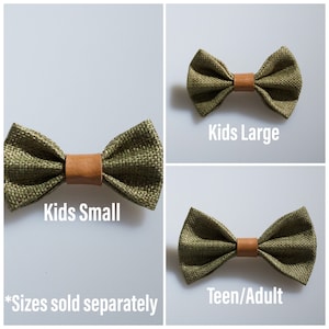 Olive Green Burlap Bow Tie w/ Light Tan Faux Leather Brown Suspenders Wedding RingBearer Outfit Groomsmen Big Tall 3567 fit up to 68 image 3