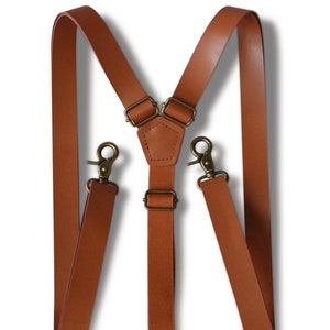 Light Brown Rustic Wedding Faux Leather Suspenders with snap hooks- Perfect for groomsmen single use, choir, theater