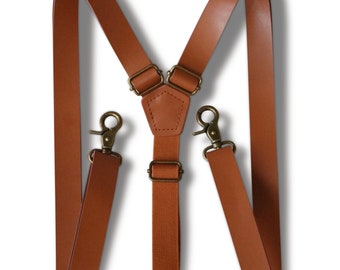 Light Brown Rustic Wedding Faux Leather Suspenders with snap hooks- Perfect for groomsmen single use, choir, theater