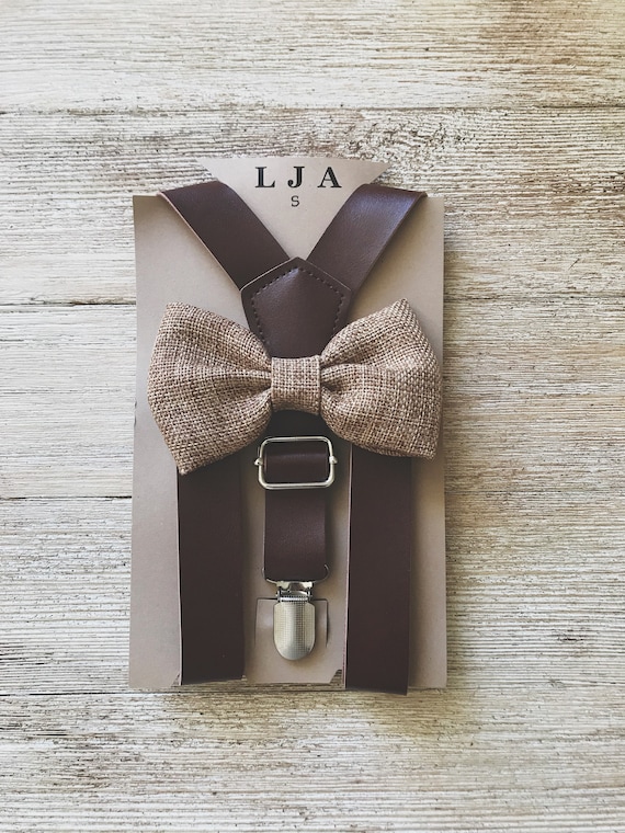 Adjustable Burlap Suspender and Bow Tie Set for Adults Men Women Teenagers US