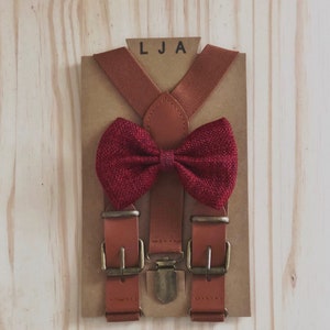 Brown Suspenders for Men with Wine Bow Tie Ring Bearer Groomsmen Gift Rustic Wedding Outfits for Kids Elastic Suspender and Bow Tie Sets