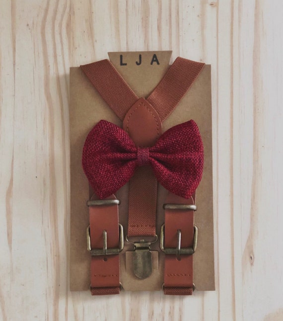 Wine Textured Leather Bow Tie Wine Textured Leather Bow Tie