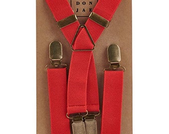 Red Elastic Wedding Suspenders for Boys - Adjustable Rustic Wedding Ring Bearer Outfit - Elastic Suspenders Baby Boy Clothes