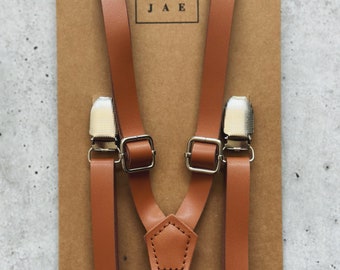 Ring Bearer Outfit, Brown Leather Like Suspenders for Boys, Wedding Suspenders, Boys Suspenders for Rustic Wedding