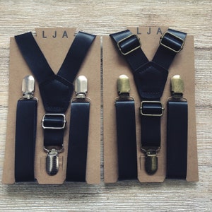 Black Wedding Suspenders Groomsmen Black Leather like  Suspenders Mens Rustic Wedding Suspenders Boys Suspenders Ring Bearer