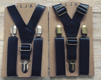 Black Wedding Suspenders Groomsmen Black Leather like  Suspenders Mens Rustic Wedding Suspenders Boys Suspenders Ring Bearer