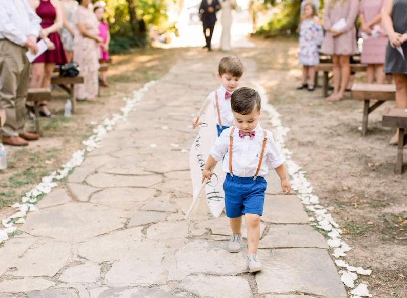 Tenue porte-alliances, bretelles effet cuir marron pour garçons, bretelles de mariage, bretelles garçons pour mariage rustique image 5